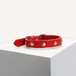 Red Geometric Vegan Leather Dog Collar