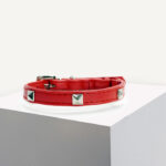 Red Square Stud Vegan Leather Cat Collar
